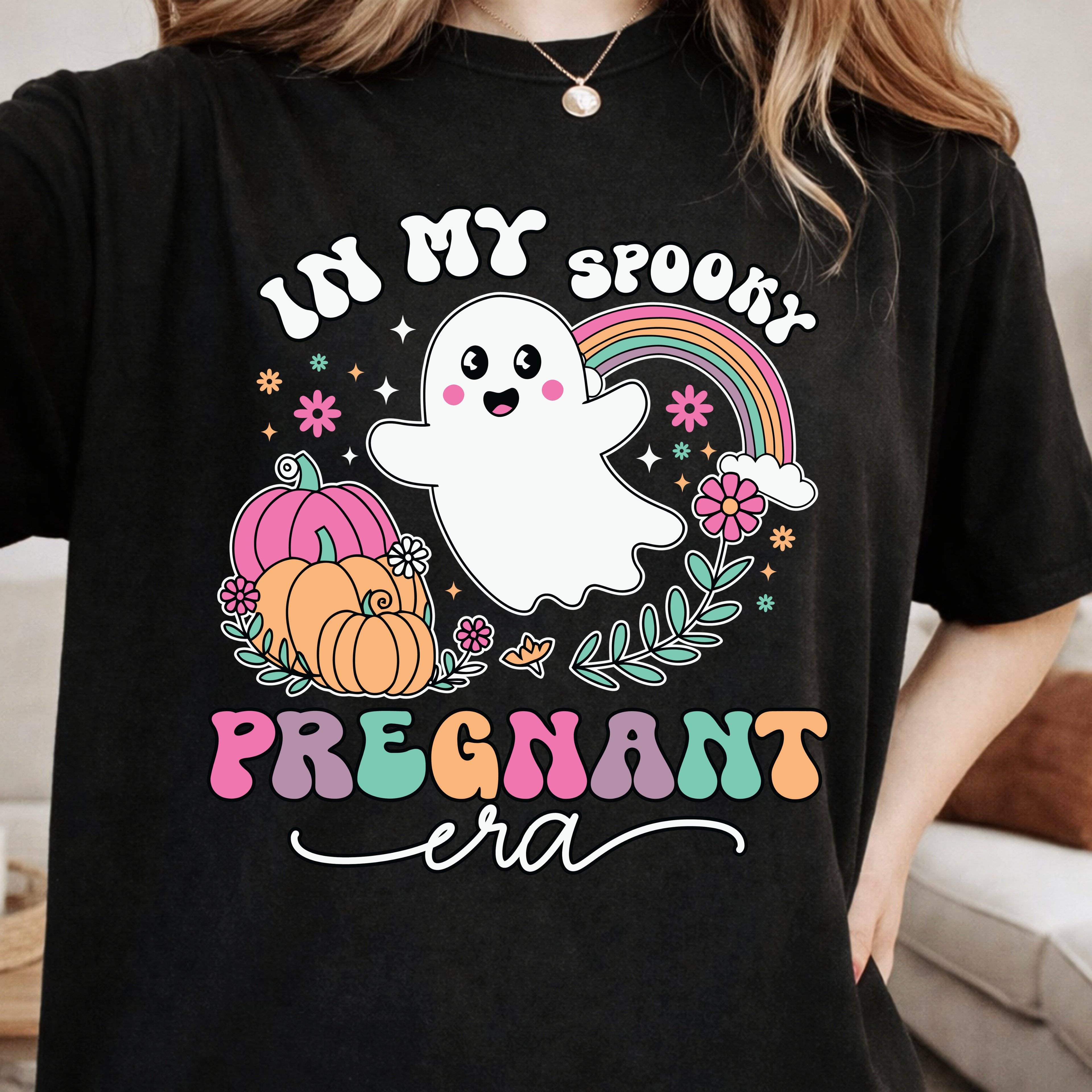 Ghost pregnancy reveal shirt for Halloween in black color
