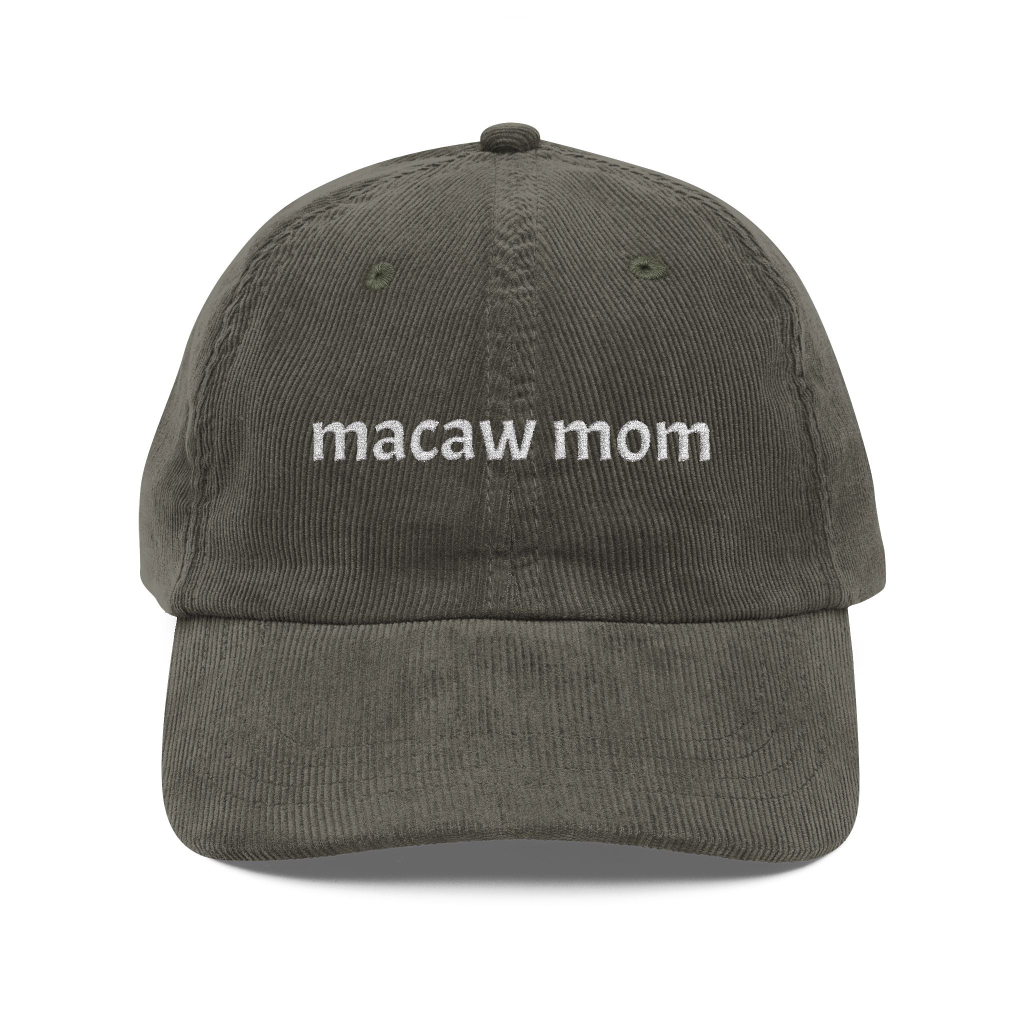 Macaw mom embroidered olive green cap for bird lovers, parrot mom baseball hat casual outfit
