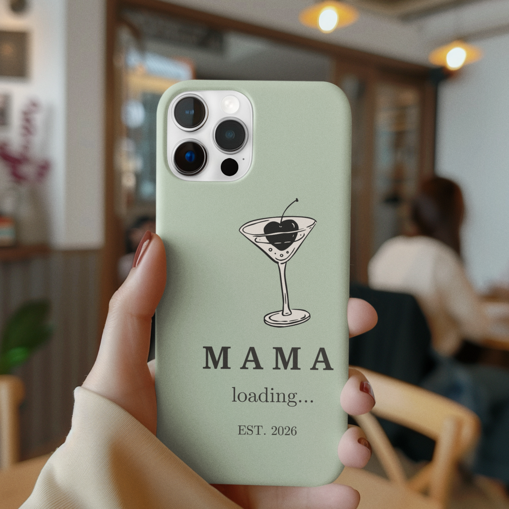 Stylish mama loading est 2026 iPhone case for expecting mom trendy motherhood aesthetic accessory
