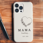 Mama Loading Est 2026 iPhone case with minimalist heart floral design, pregnancy announcement gift for mom to be