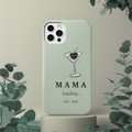 Sage green MAMA loading 2026 iPhone case with martini glass design for expecting moms aesthetic phone cover