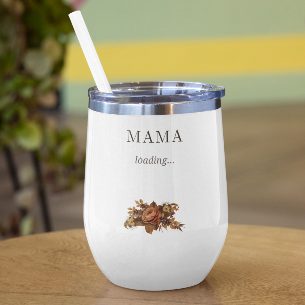 Mama Loading wine tumbler baby shower gift for mom to be floral pregnancy announcement tumbler