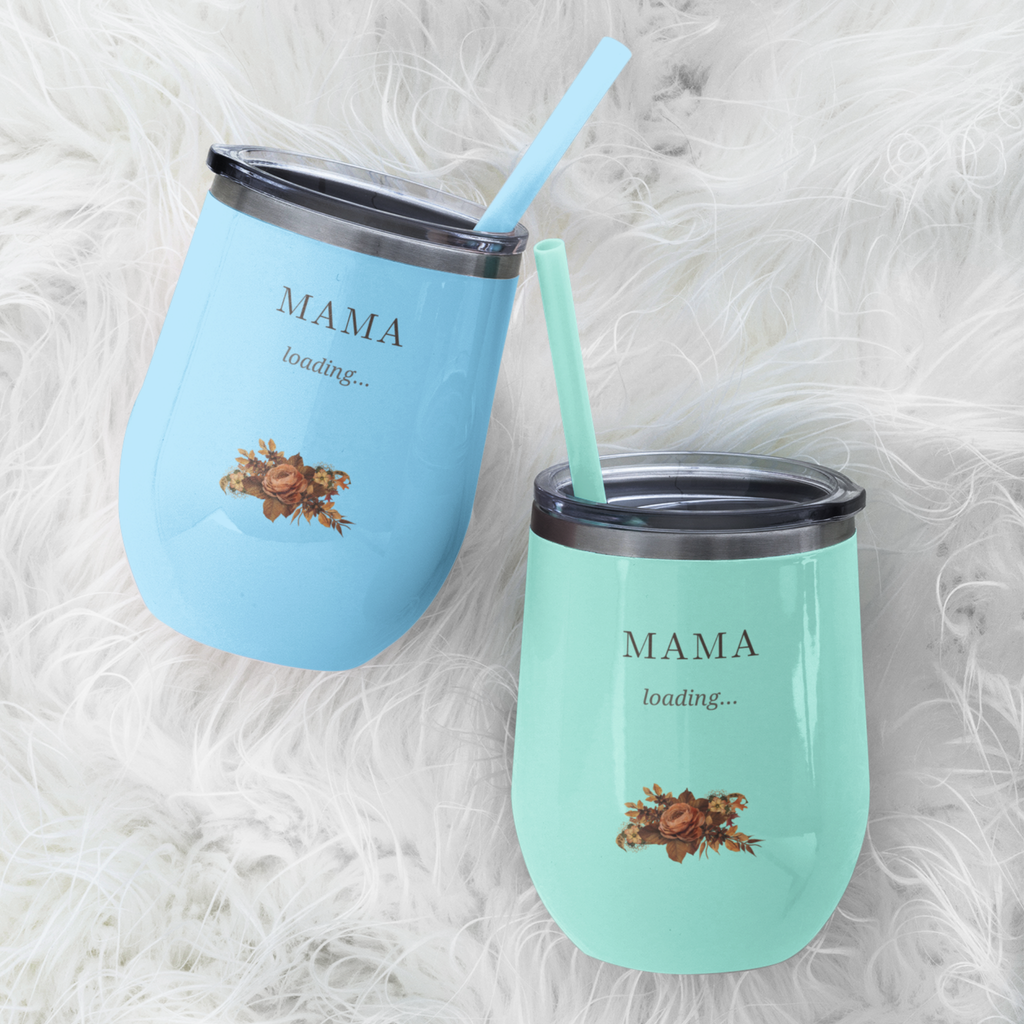 Mama Loading stainless steel wine tumbler available in white light blue and teal colors gift for expecting moms