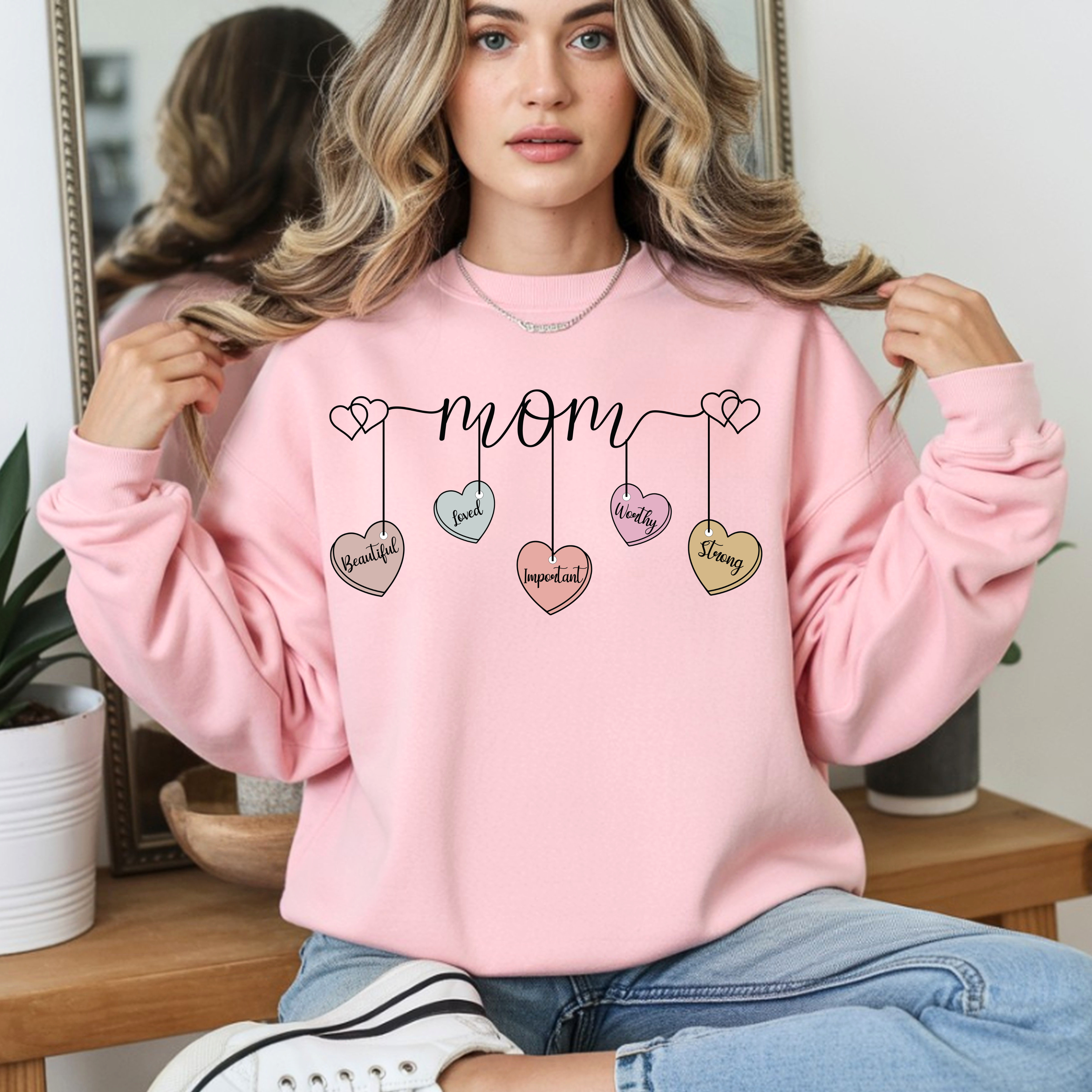 Light pink mama sweatshirt cute mothers day gift for mom heart design