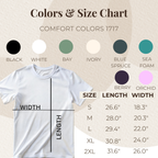 Mama t-shirt color and size chart, multiple color options and sizing guide