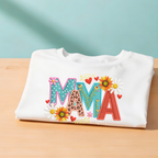 Folded mama t-shirt with floral patchwork design, soft cotton casual tee