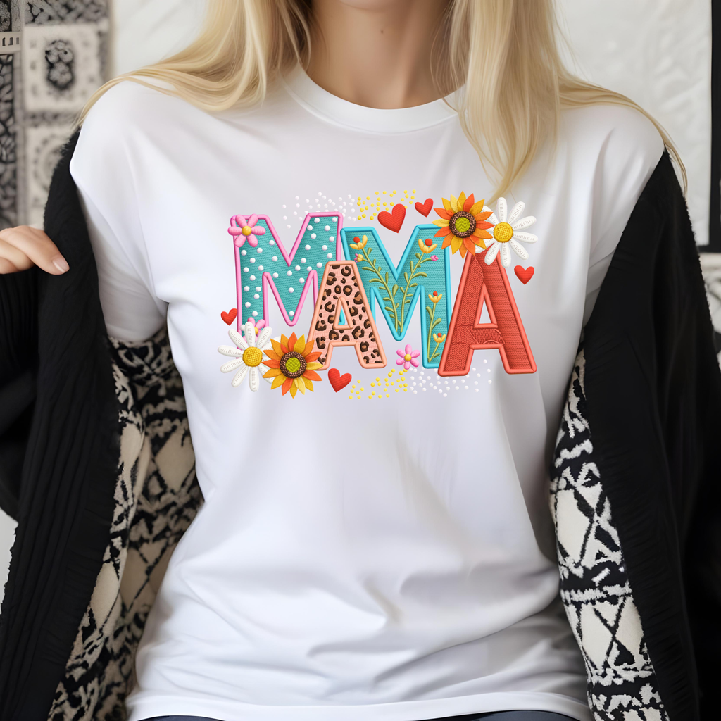 Styled mama t-shirt outfit, casual trendy mom look with floral design