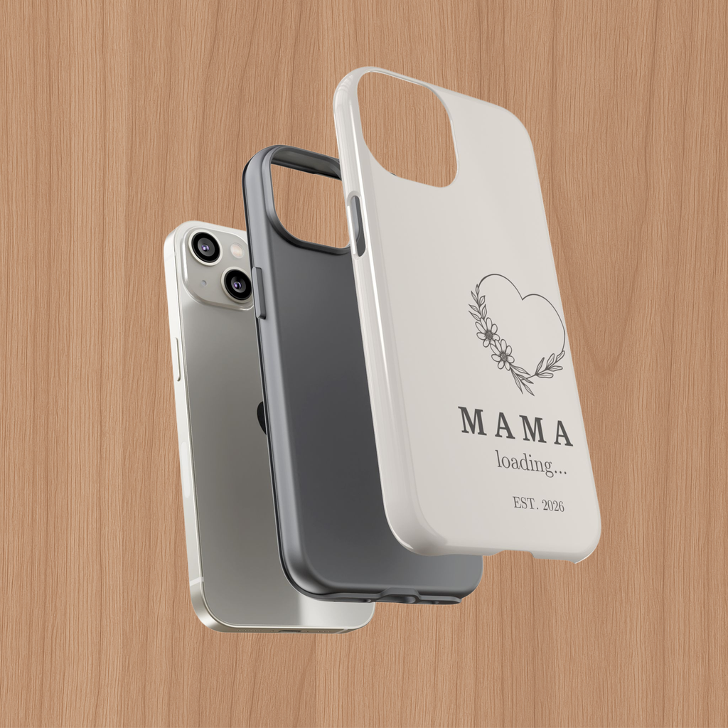Minimalist Mama Loading Est 2026 iPhone case, modern maternity gift and baby shower present for expecting moms