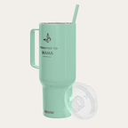 Mint green 40oz stainless steel mama tumbler with handle and reusable straw, double wall insulated travel cup