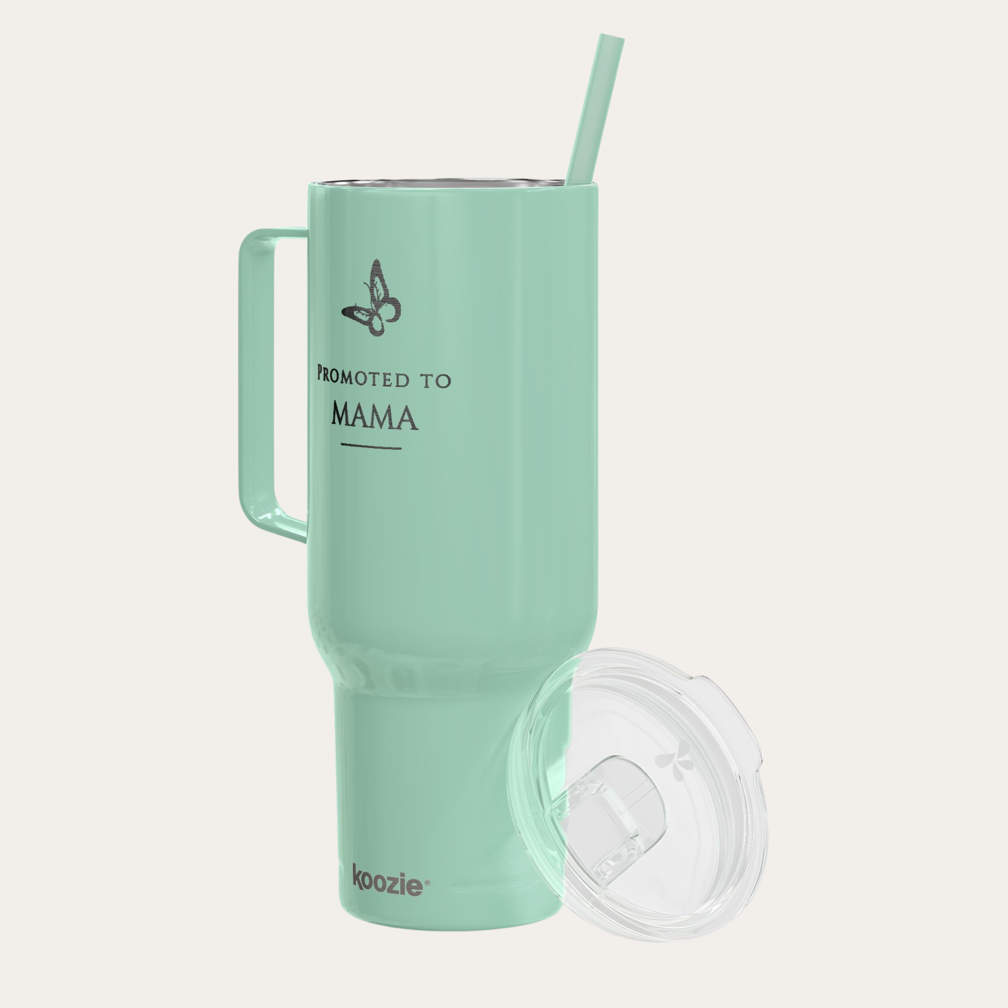 Mint green 40oz stainless steel mama tumbler with handle and reusable straw, double wall insulated travel cup