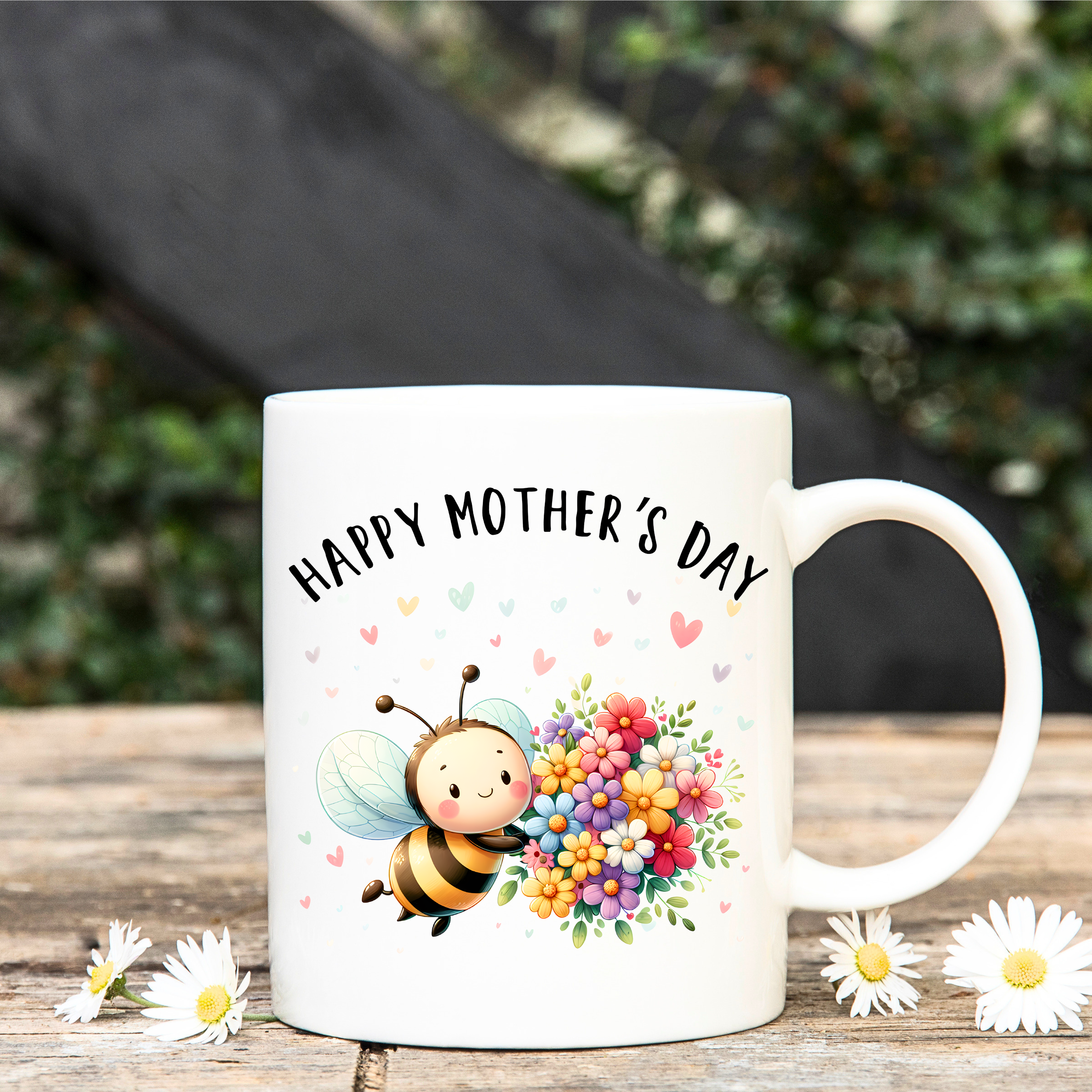 Mother’s Day bee floral coffee mug on table cute gift for mom