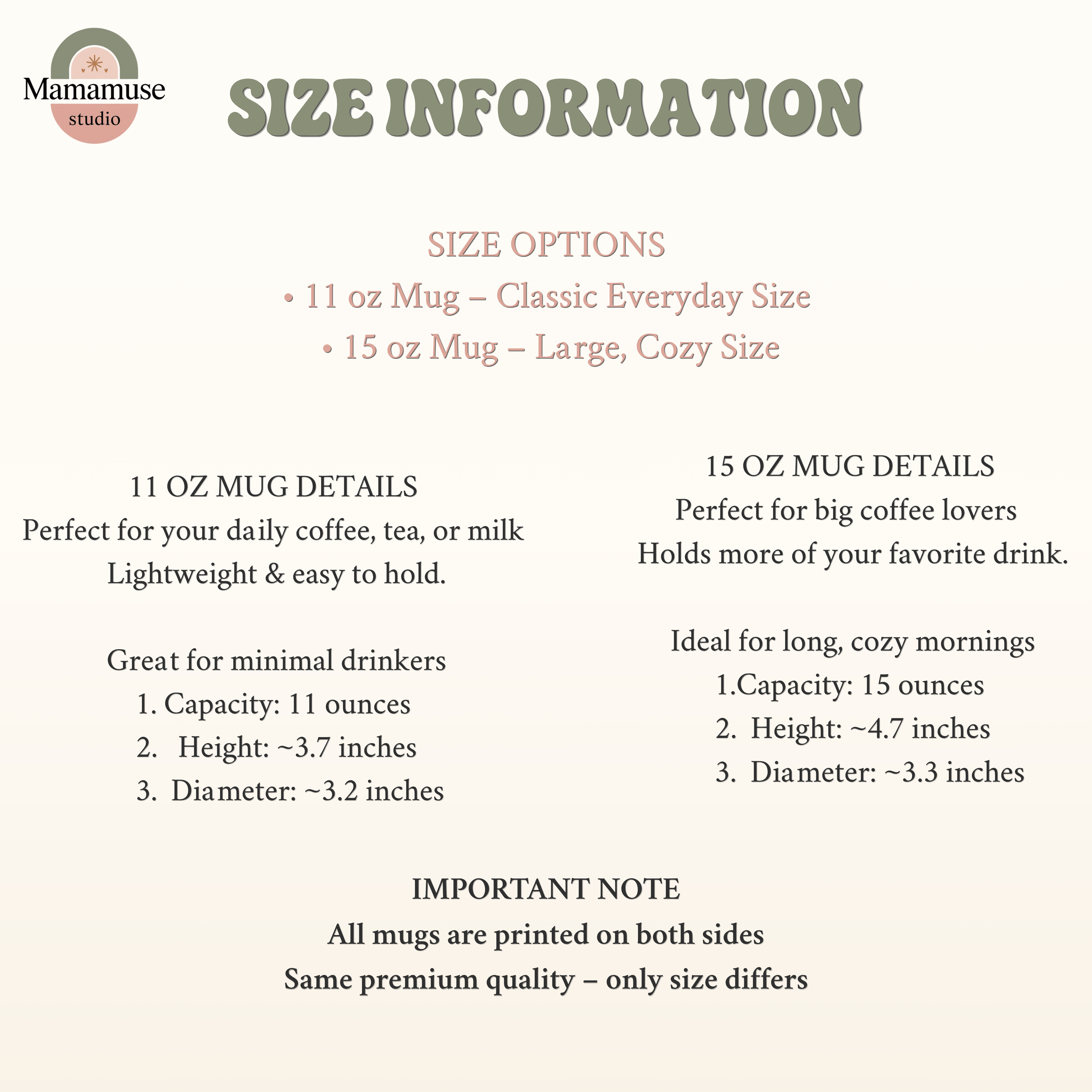 11 oz and 15 oz mug size comparison Mother’s Day coffee mug