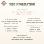 11 oz and 15 oz mug size chart Mother’s Day coffee mug