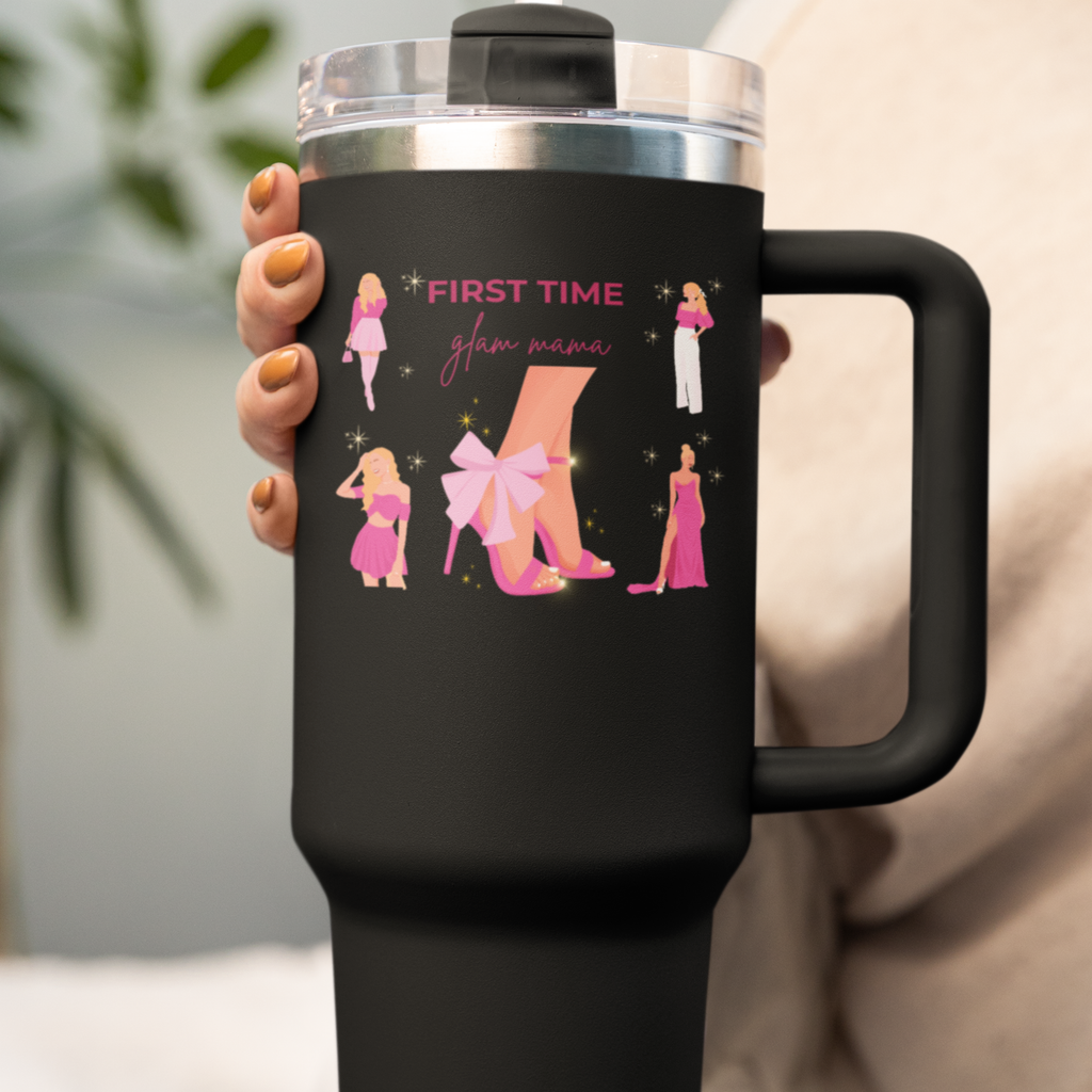 New mom 40oz tumbler travel mug with handle and straw, perfect baby shower gift