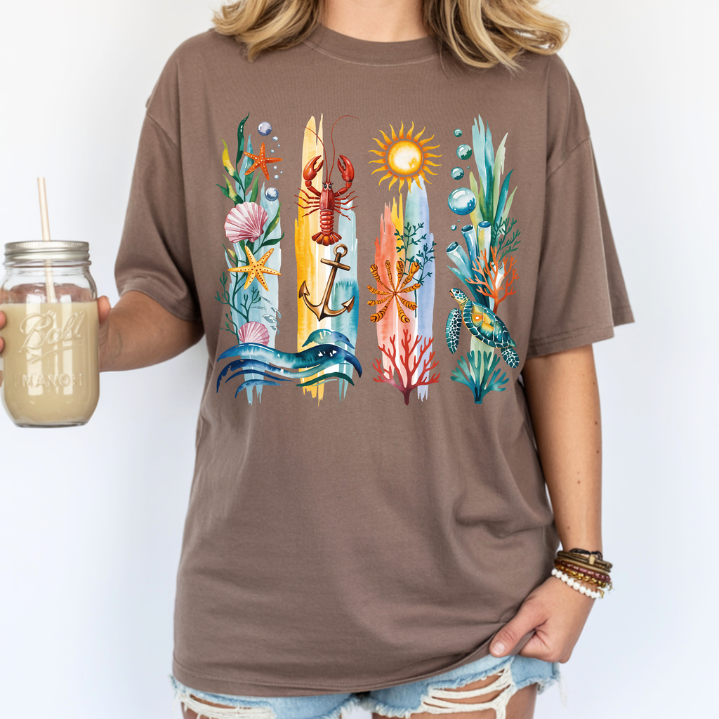 Ocean Life Comfort Colors shirt in Espresso vintage color
