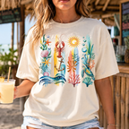 Ocean Life coastal themed t-shirt in Ivory color