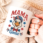 Patriotic Mama Goose mug size guide showing 11oz and 15oz