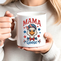 Patriotic Mama Goose mug with red white and blue design, 4th of July coffee mug gift for moms