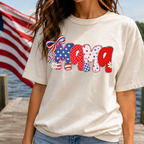 Ivory Patriotic Mama shirt with American inspired graphic perfect for summer and Independence Day celebrations