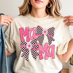 Ivory mama t-shirt with pink checkered bow neutral aesthetic cute mothers day gift