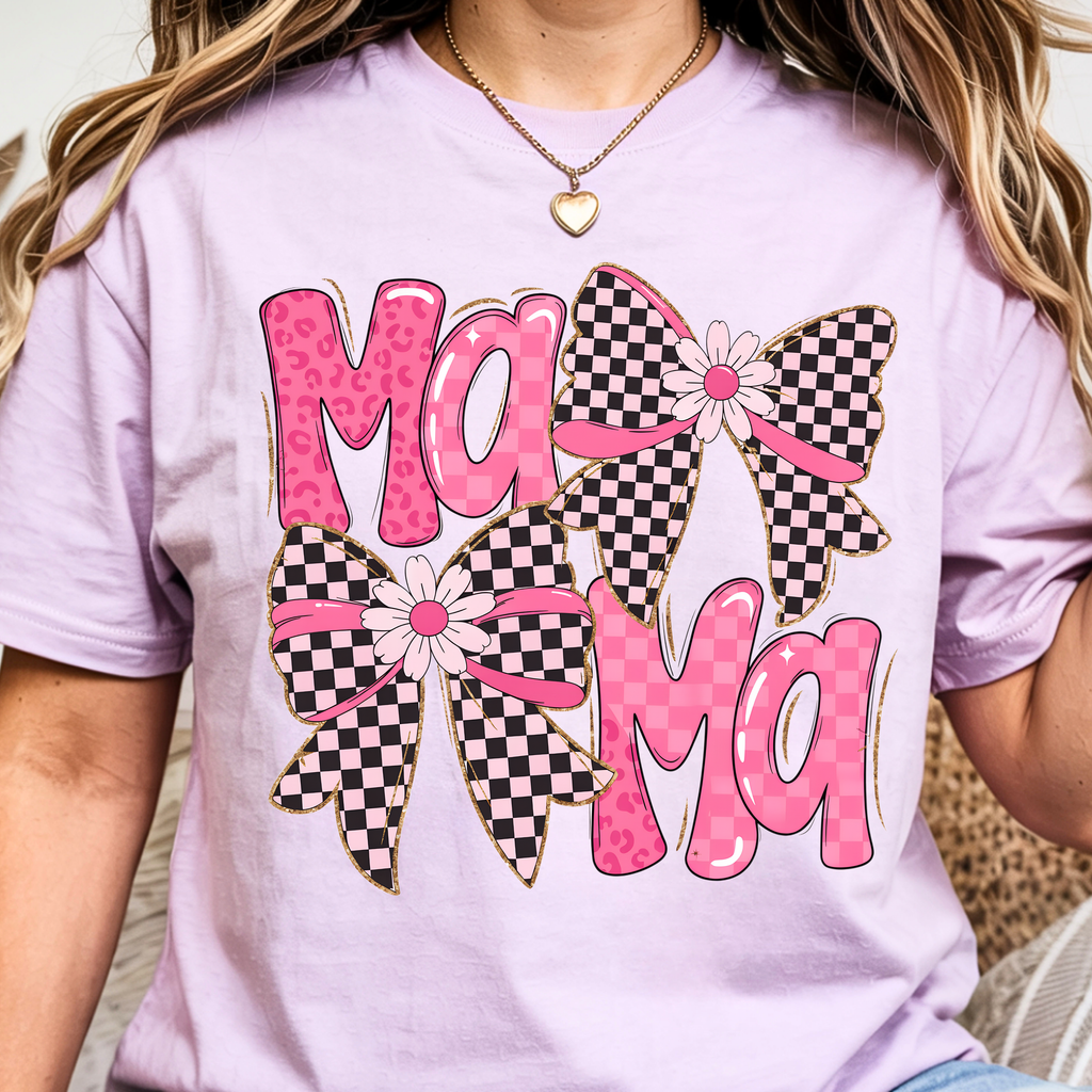 Orchid mama t-shirt pink bow design trendy coquette aesthetic cute mom outfit