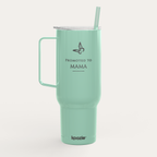 Promoted to Mama 40oz mint green insulated stainless steel tumbler with handle and straw, pregnancy announcement gift for new moms
