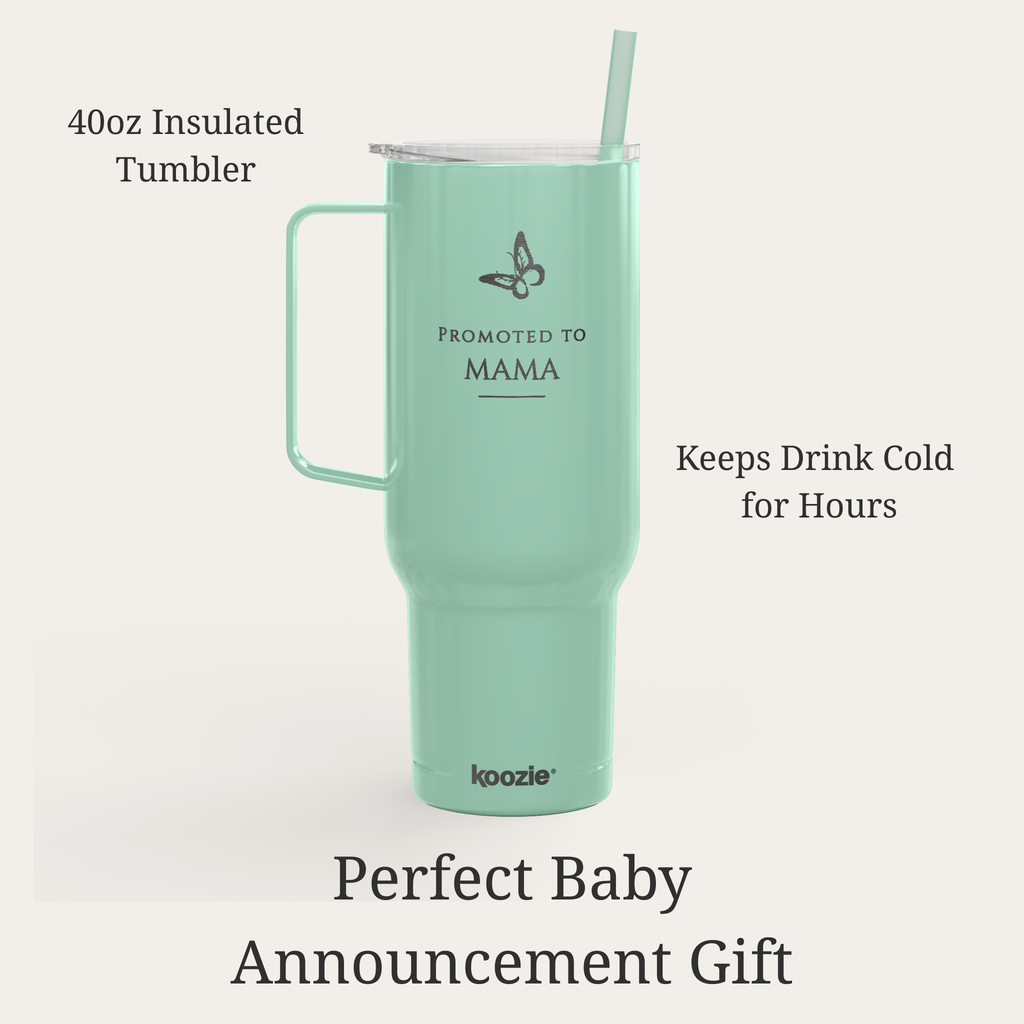 Promoted to Mama 40oz insulated tumbler, perfect baby announcement gift for expecting mom, keeps drinks cold for hours