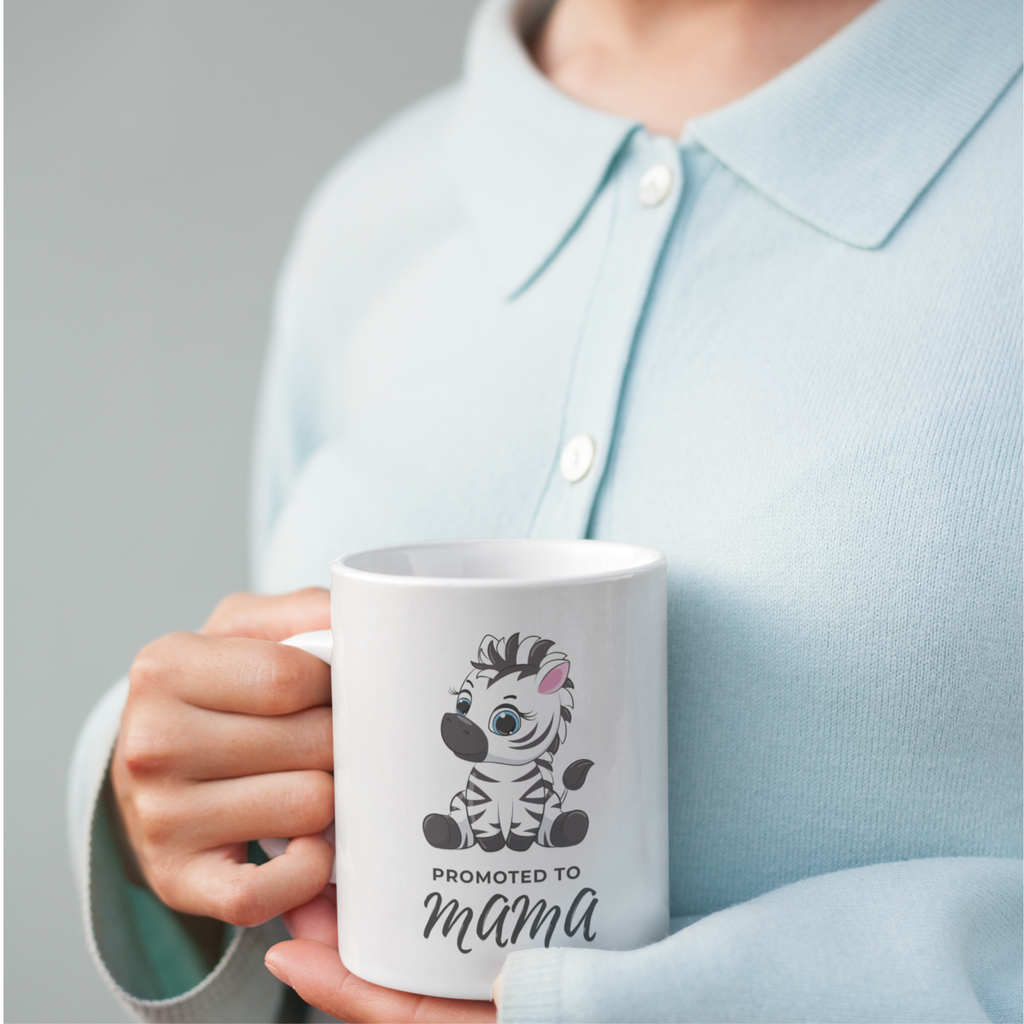 Promoted to Mama coffee mug for expecting mother, 11oz white ceramic mug pregnancy reveal gift idea