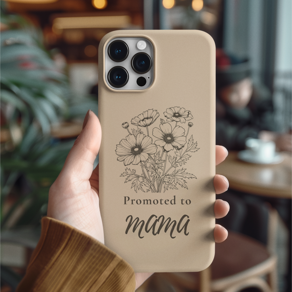 Promoted to Mama floral iPhone case for new moms, aesthetic pregnancy announcement phone case gift for expecting mothers