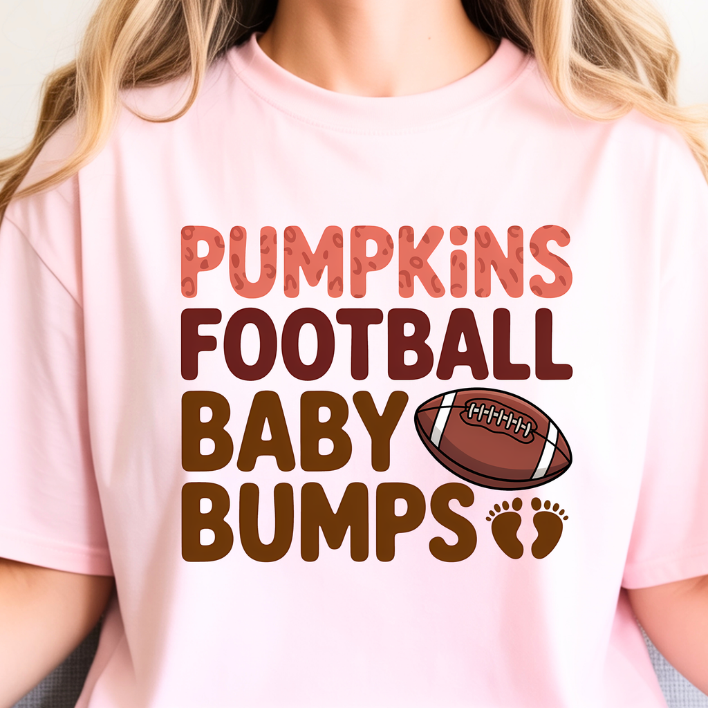 Pumpkins Football Baby Bumps maternity shirt in Blossom pink color