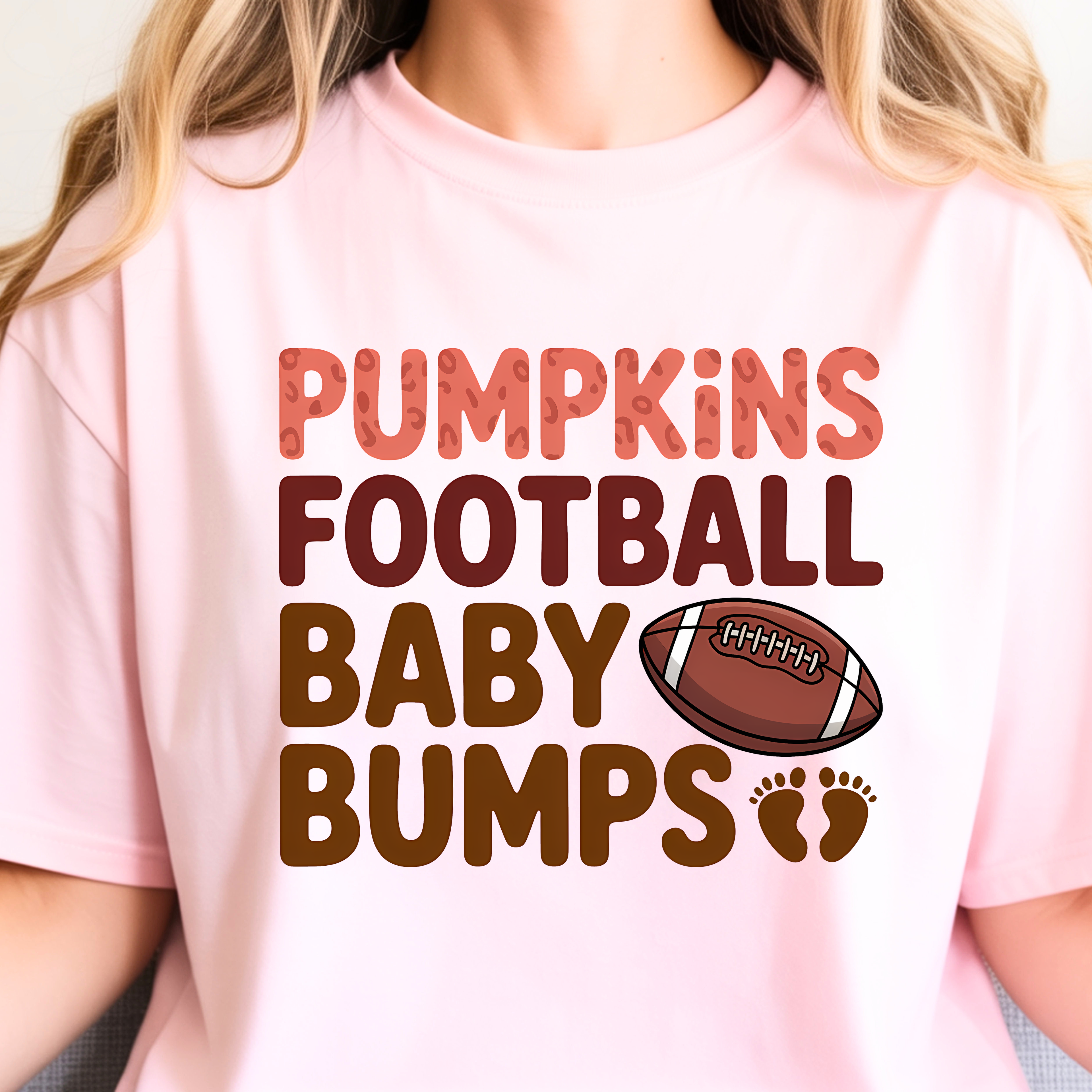Pumpkins Football Baby Bumps maternity shirt in Blossom pink color