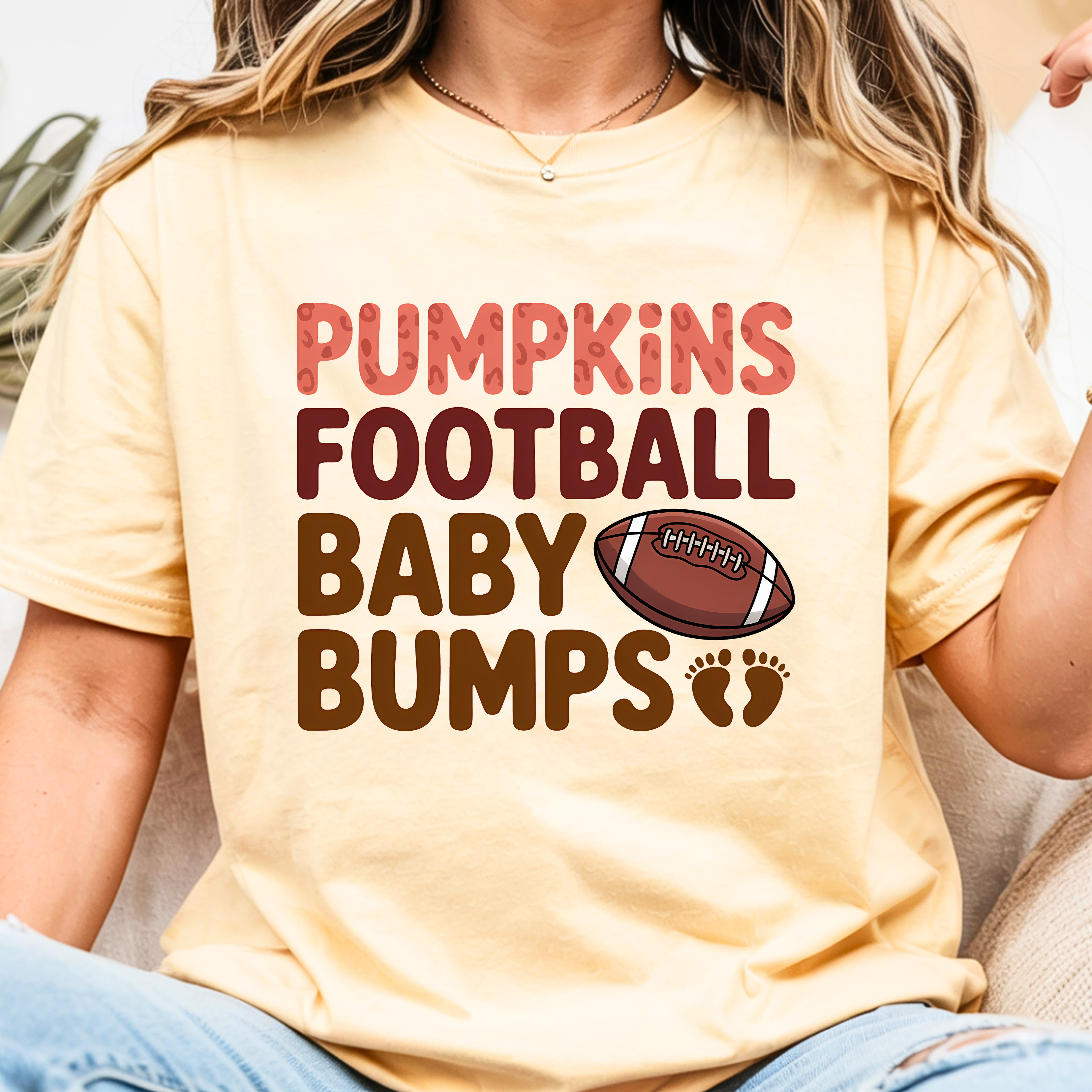 Pumpkins Football Baby Bumps shirt in Butter yellow color