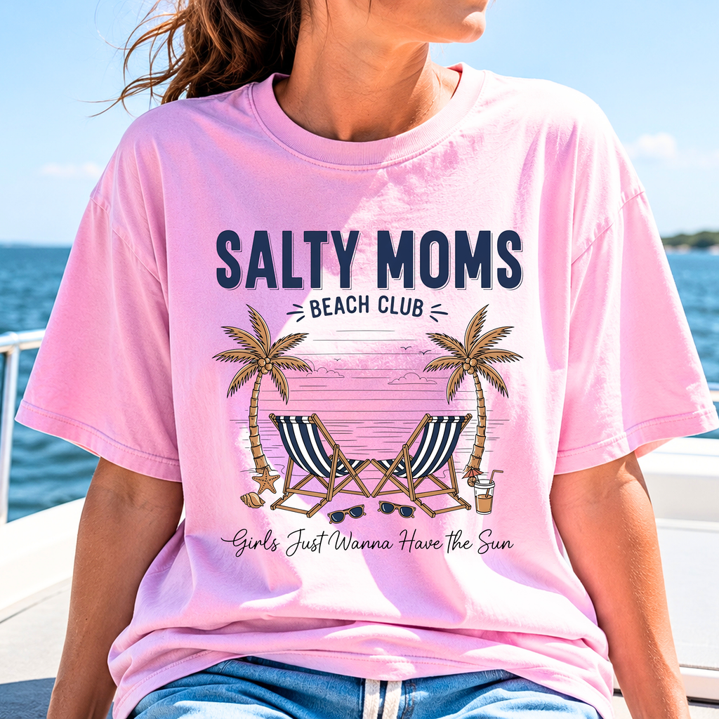 Salty Moms Beach Club shirt in Blossom pink color