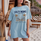 Salty Moms Beach Club graphic t-shirt in Chambray blue color