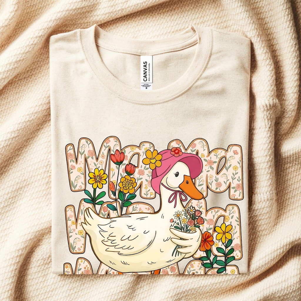 Close up floral goose silly goose mama shirt design cute funny mom aesthetic t-shirt