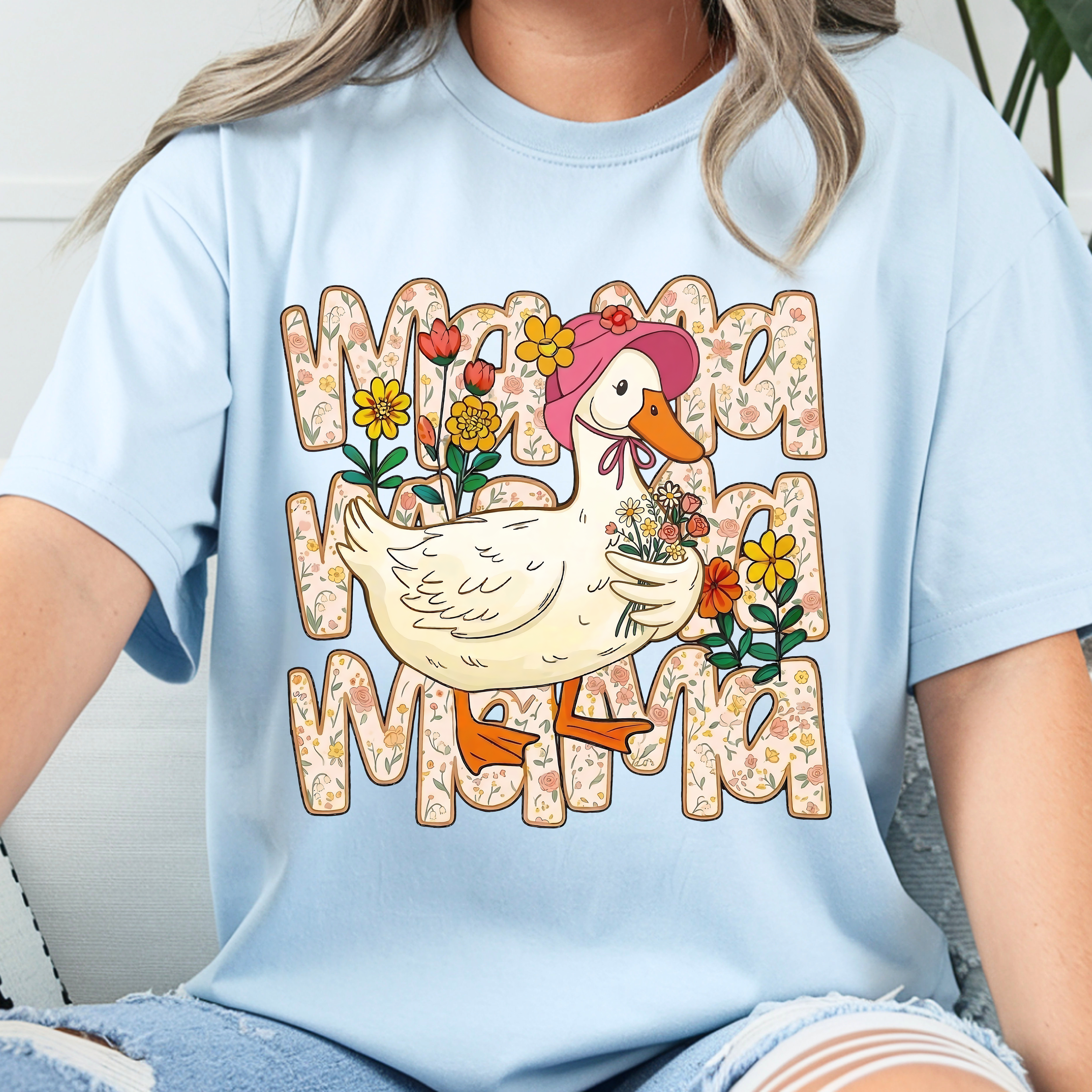 Light blue silly goose mama shirt floral goose design cute mom t-shirt trendy mom gift