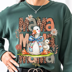 Forest green silly goose mama sweatshirt with leopard print and boho design, unique mom outfit
