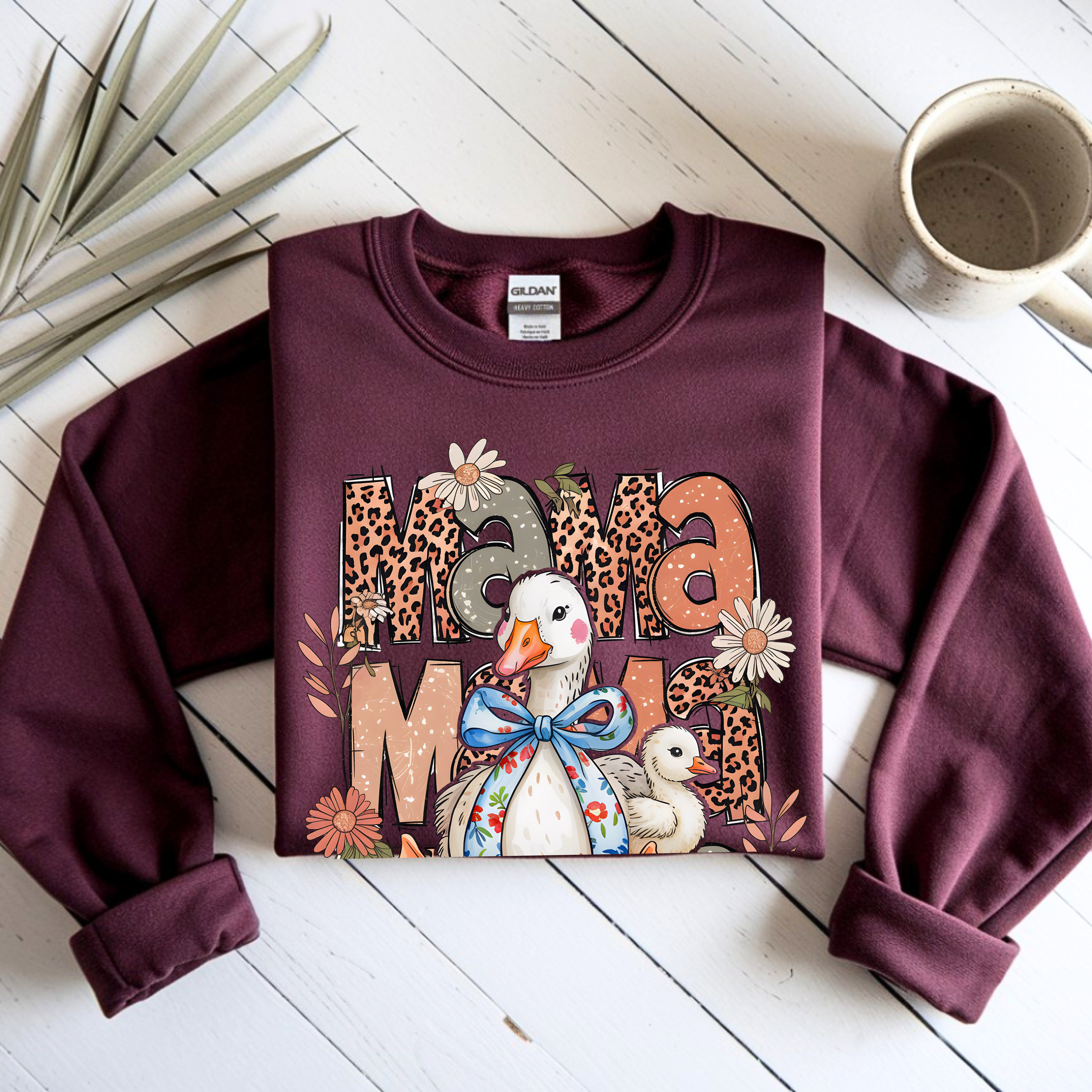 Maroon silly goose mama sweatshirt with leopard print mama design, trendy Mother’s Day gift