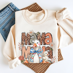 Sand color silly goose mama sweatshirt with boho floral and leopard design, cozy mom outfit
