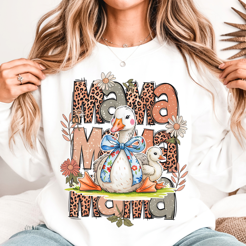 Silly Goose Mama sweatshirt in white with leopard print boho design, funny mom sweatshirt perfect for Mother’s Day gift