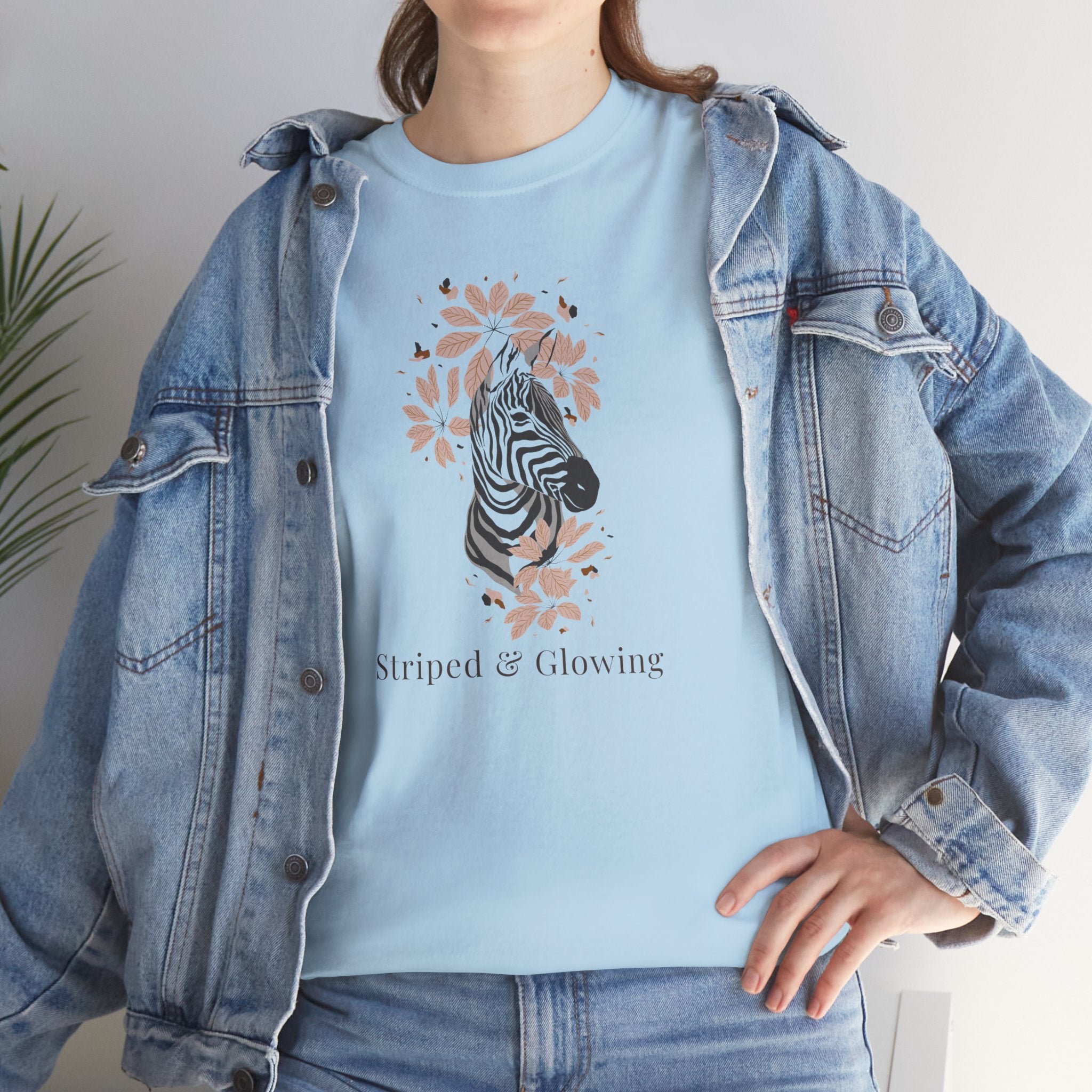 Light blue Striped and Glow maternity t shirt with zebra floral print cute pregnancy shirt for baby shower gift