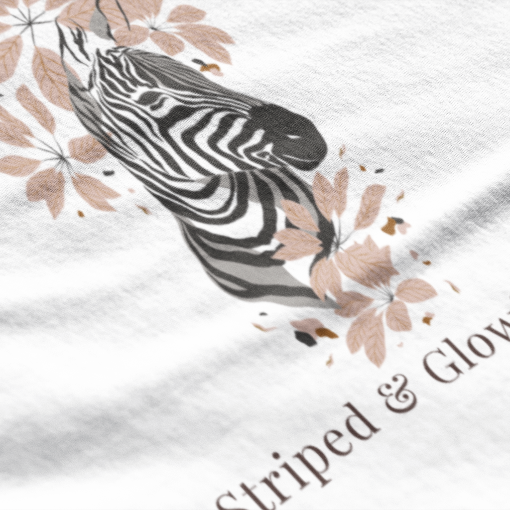 Detailed view of Striped and Glow zebra pregnancy graphic tee soft maternity shirt for expecting moms