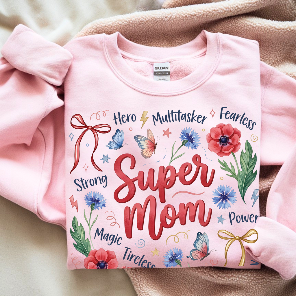 Light pink Super Mom sweatshirt cute mama aesthetic gift