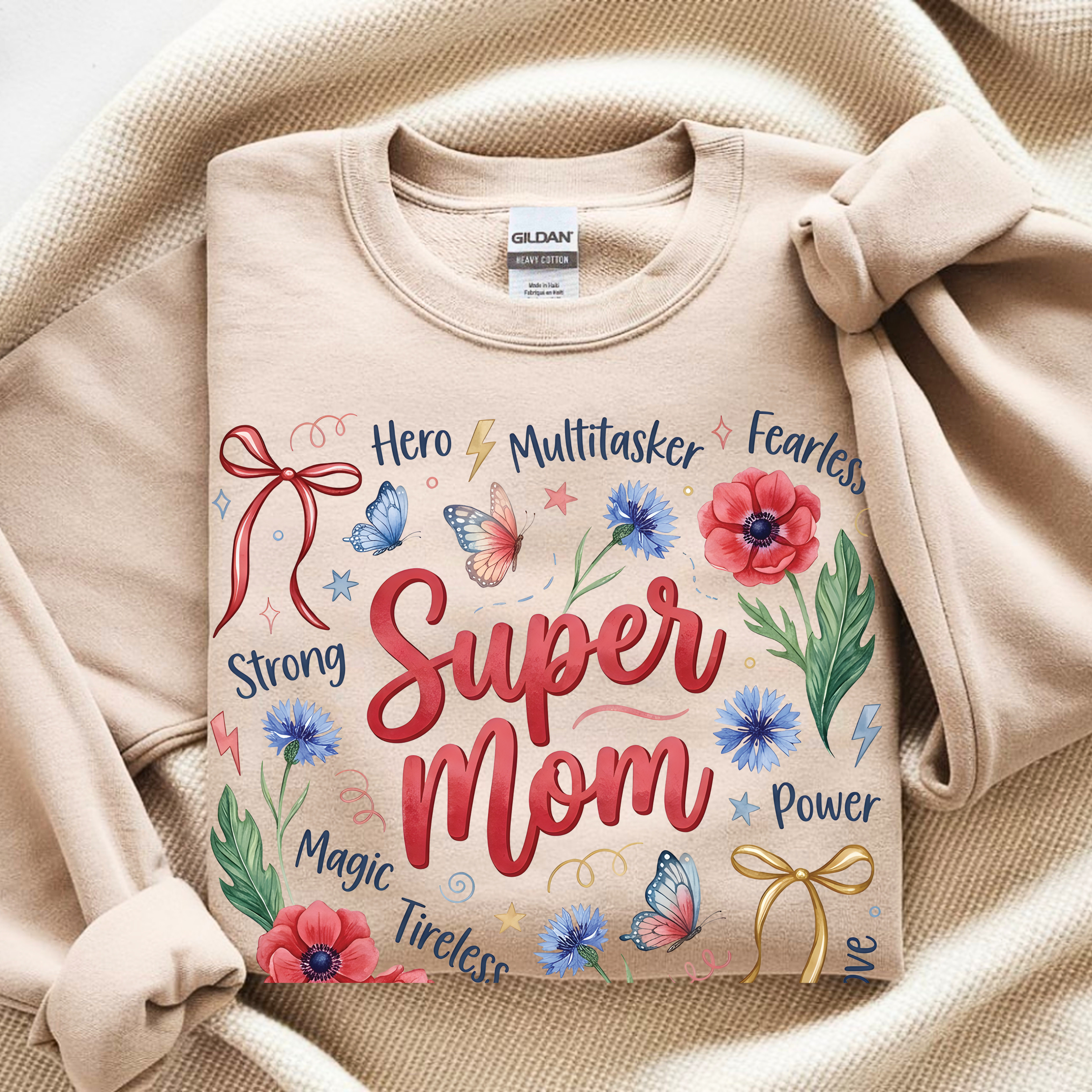 Sand color Super Mom sweatshirt cute mama gift floral crewneck