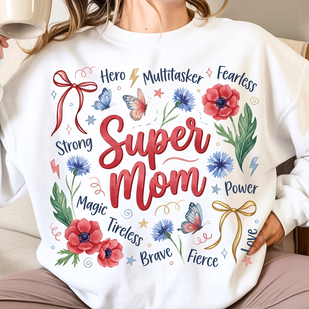 Super Mom sweatshirt white floral Mother’s Day gift cozy mom crewneck