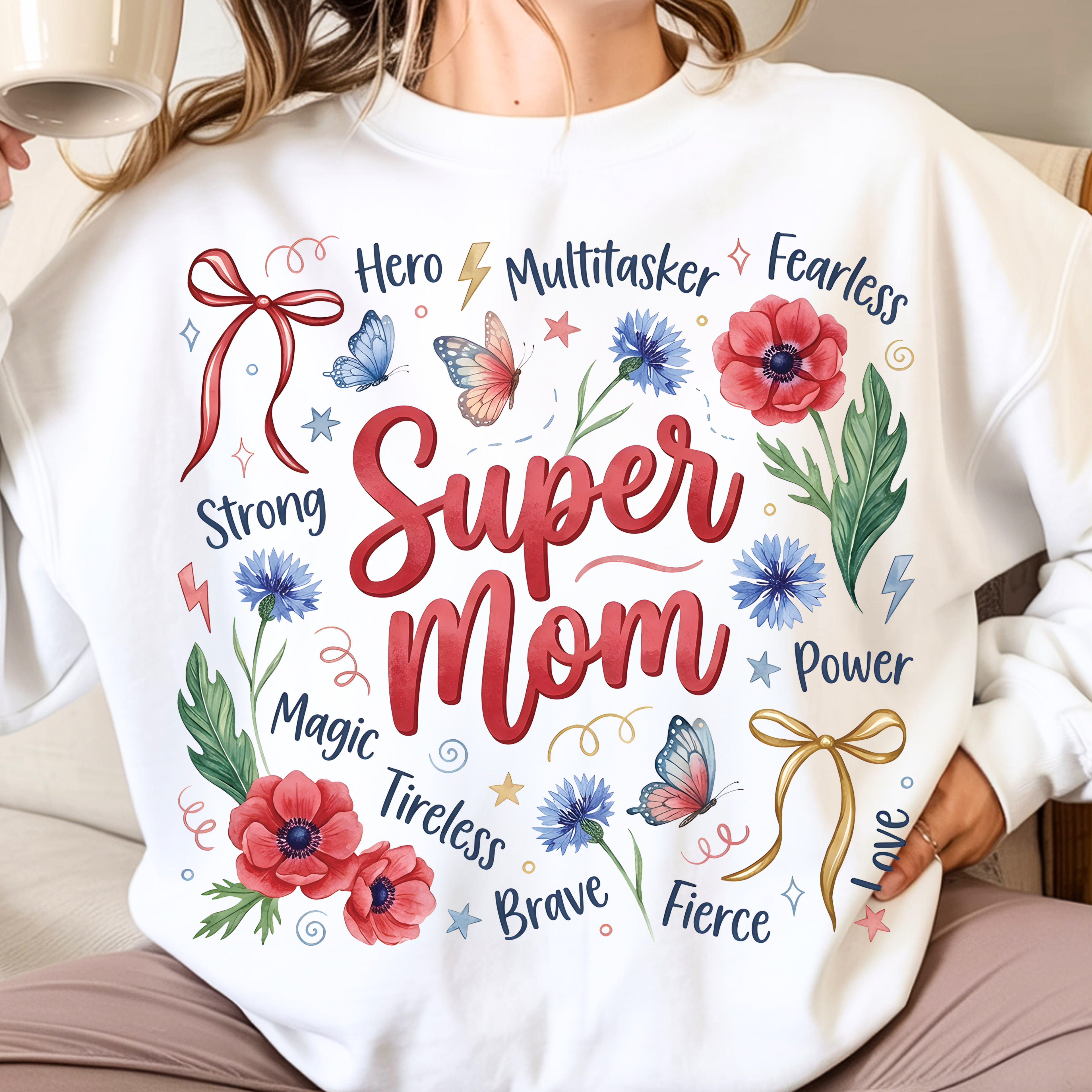 Super Mom sweatshirt white floral Mother’s Day gift cozy mom crewneck