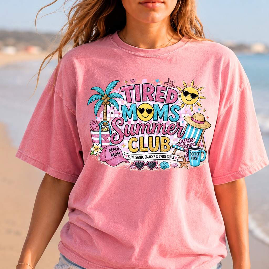 Tired Moms Summer Club graphic tee in Blossom pink
