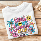 Folded Tired Moms Summer Club graphic t-shirt flat lay product photo