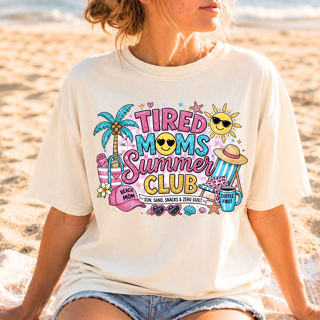 Tired Moms Summer Club graphic tee in Ivory cream color
