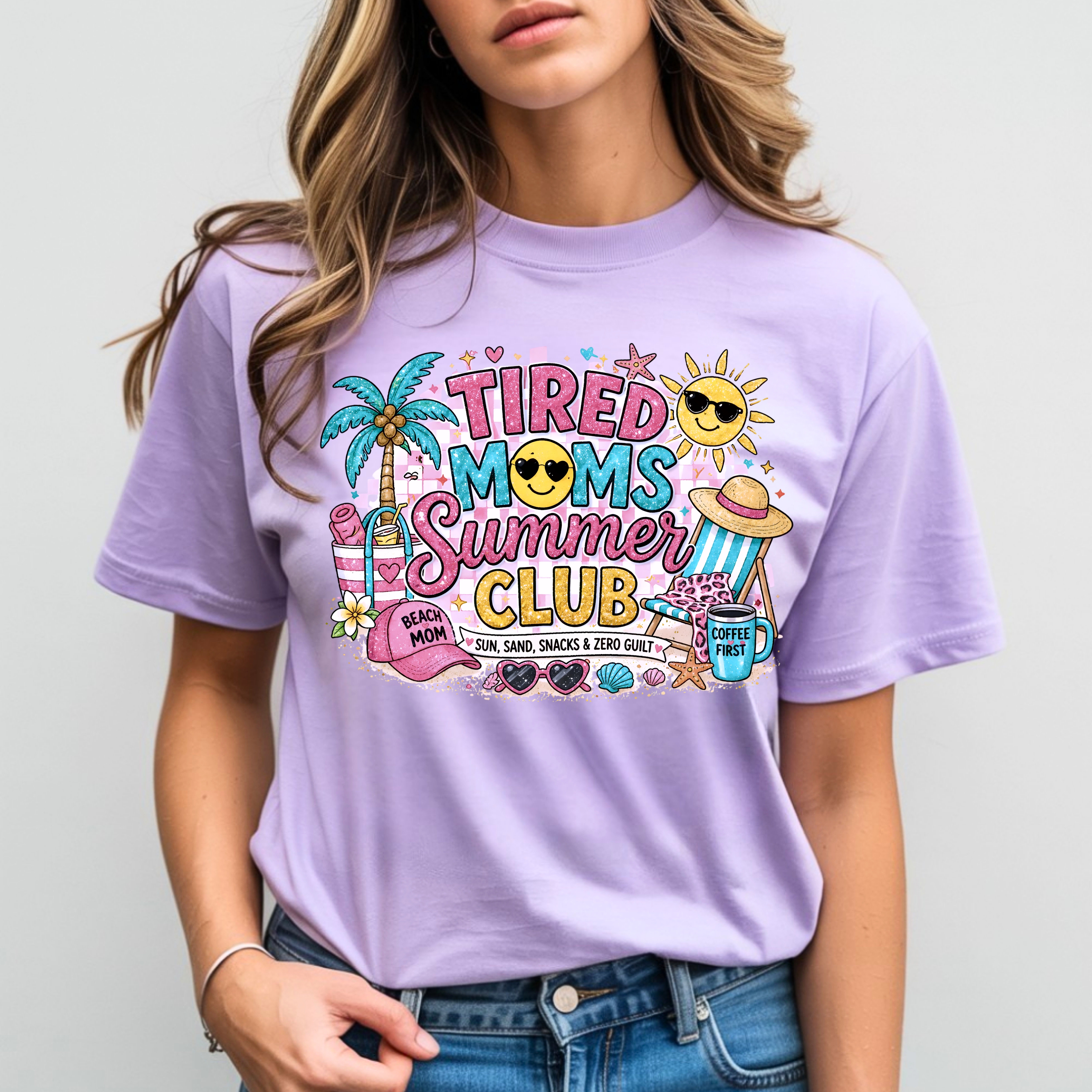 Tired Moms Summer Club shirt in Orchid purple color